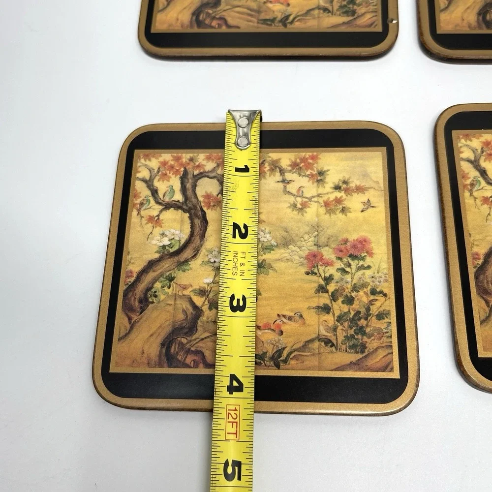 Vintage Pimpernel Acrylic Coasters Chinese Screen Pattern‎ Back Corked set Of 6